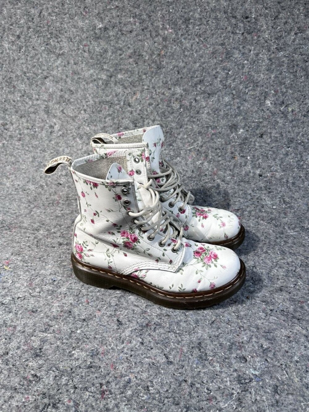 Dr. Martens 1460 W White Floral Rose Print Leather Boots Womens Size 7
